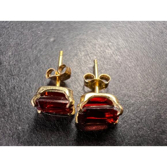 14k Gold Emerald-Cut Garnet Stud Earrings - Picture 3 of 16